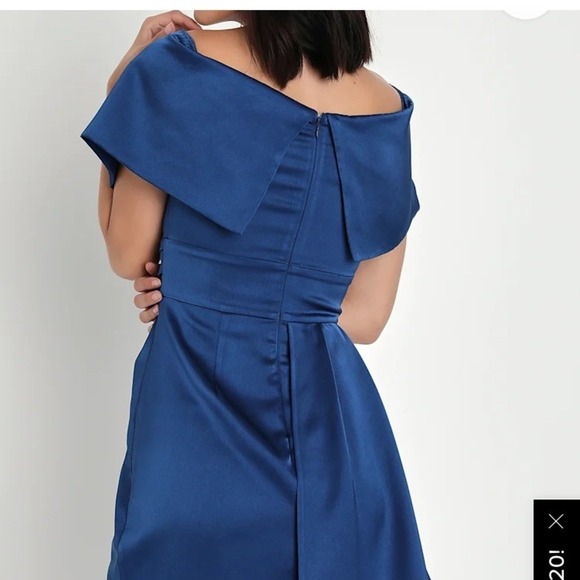 NWT Lulus Always Celebrating Navy Blue Satin Off-the-Shoulder Mini  size S - Picture 5 of 15